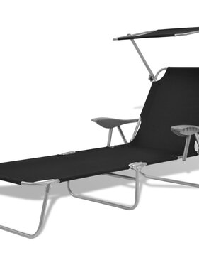 VidaXL Ligbed met luifel staal zwart