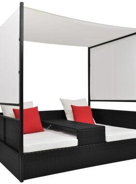 VidaXL Tuinbed met luifel 190x130 cm poly rattan zwart