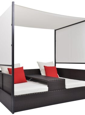 VidaXL Tuinbed met luifel 190x130 cm poly rattan bruin