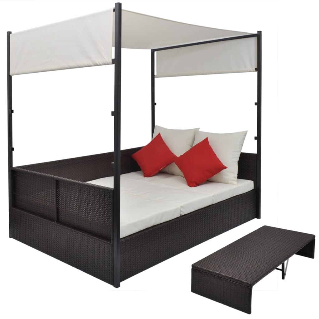VidaXL Tuinbed met luifel 190x130 cm poly rattan bruin
