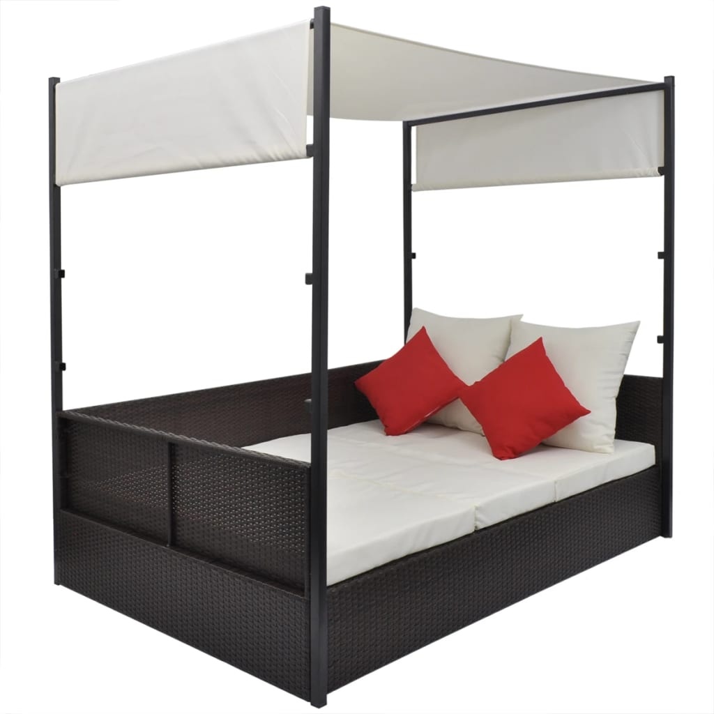 VidaXL Tuinbed met luifel 190x130 cm poly rattan bruin