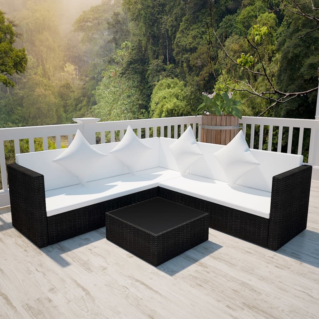 VidaXL 4-delige Loungeset met kussens poly rattan zwart