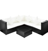 VidaXL 4-delige Loungeset met kussens poly rattan zwart
