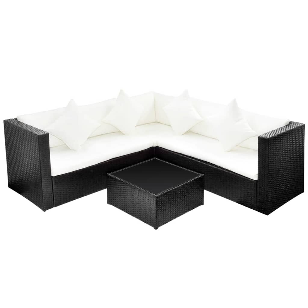 VidaXL 4-delige Loungeset met kussens poly rattan zwart