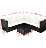 VidaXL 4-delige Loungeset met kussens poly rattan zwart