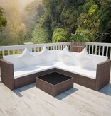 VidaXL 4-delige Loungeset met kussens poly rattan bruin
