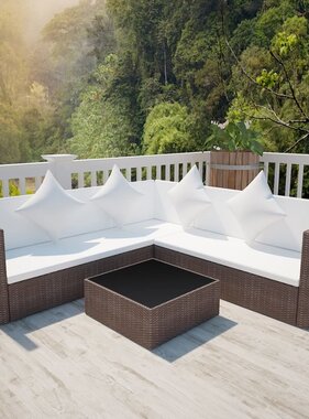 VidaXL 4-delige Loungeset met kussens poly rattan bruin