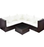 VidaXL 4-delige Loungeset met kussens poly rattan bruin