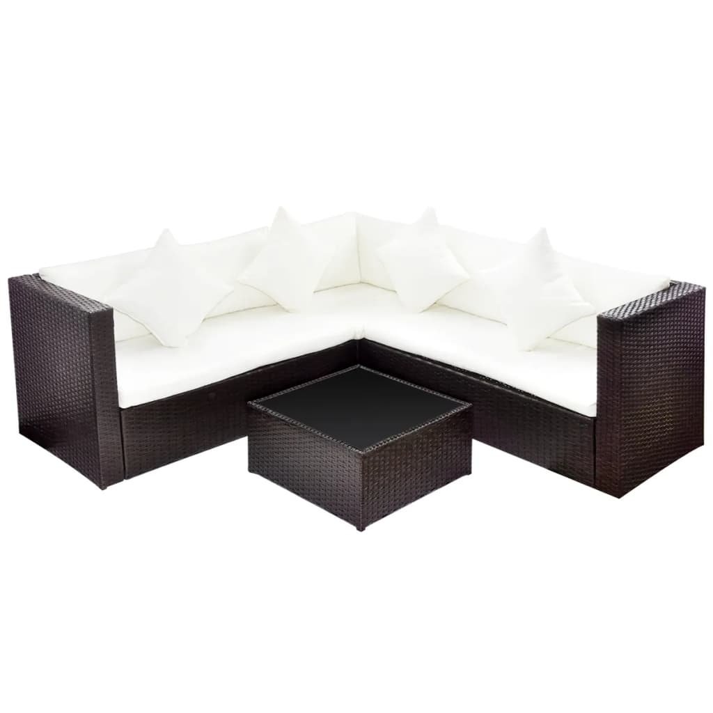 VidaXL 4-delige Loungeset met kussens poly rattan bruin