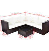 VidaXL 4-delige Loungeset met kussens poly rattan bruin
