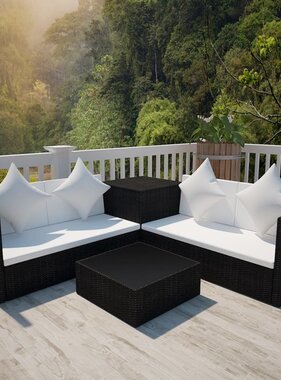 VidaXL 4-delige Loungeset met kussens poly rattan zwart