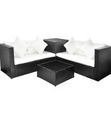 VidaXL 4-delige Loungeset met kussens poly rattan zwart