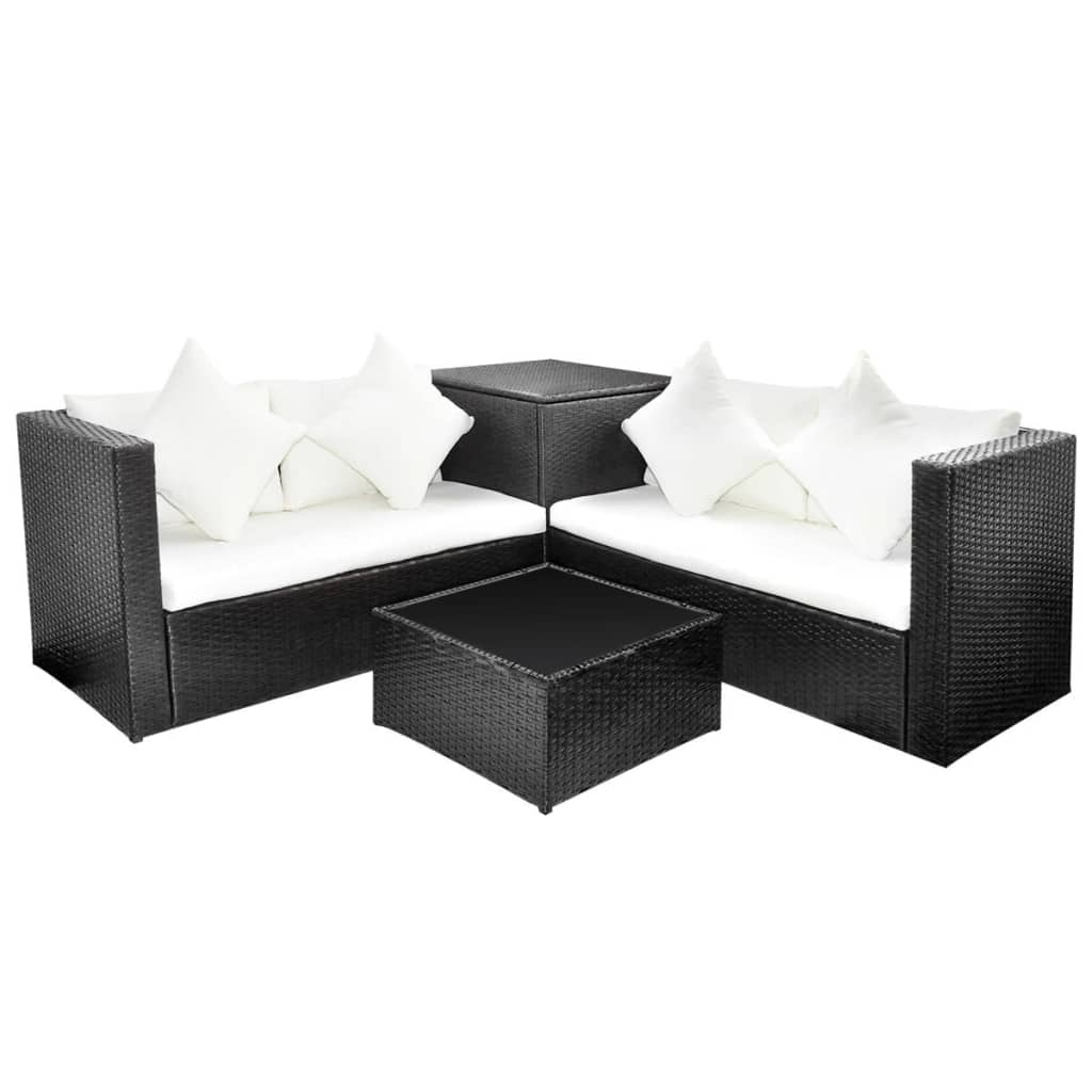 VidaXL 4-delige Loungeset met kussens poly rattan zwart