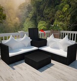 VidaXL 4-delige Loungeset met kussens poly rattan zwart