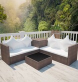 VidaXL 4-delige Loungeset met kussens poly rattan bruin