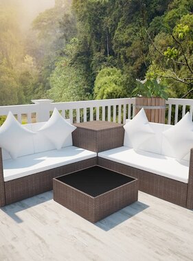 VidaXL 4-delige Loungeset met kussens poly rattan bruin