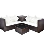 VidaXL 4-delige Loungeset met kussens poly rattan bruin