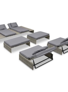 VidaXL 5-delige Loungeset met kussens poly rattan grijs