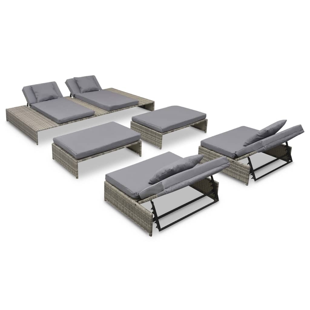 VidaXL 5-delige Loungeset met kussens poly rattan grijs