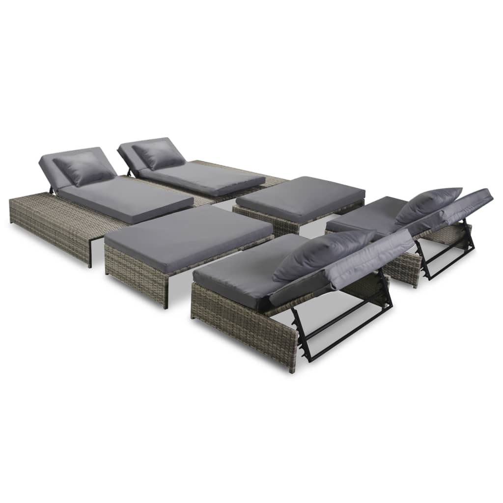 VidaXL 5-delige Loungeset met kussens poly rattan grijs