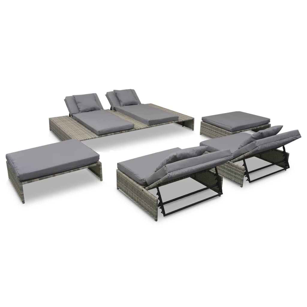 VidaXL 5-delige Loungeset met kussens poly rattan grijs