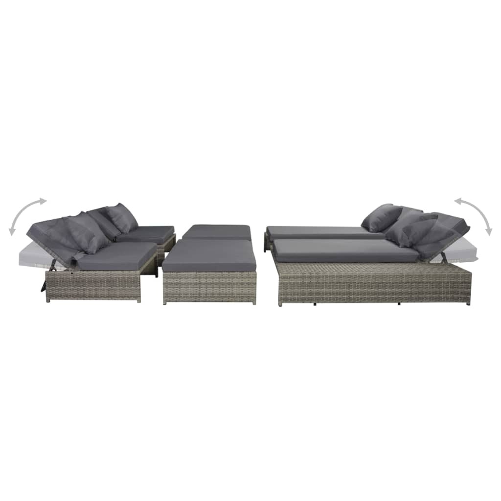 VidaXL 5-delige Loungeset met kussens poly rattan grijs