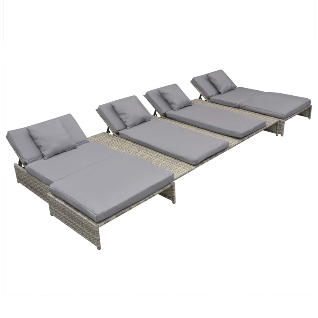 VidaXL 5-delige Loungeset met kussens poly rattan grijs