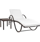 VidaXL Ligbed met kussen en tafel poly rattan bruin