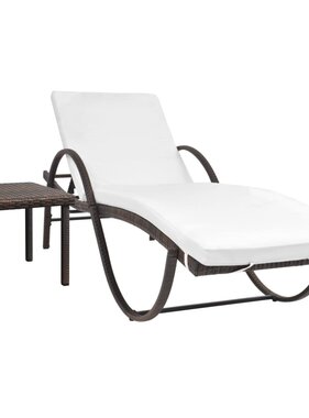 VidaXL Ligbed met kussen en tafel poly rattan bruin