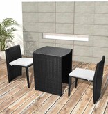 VidaXL 3-delige Bistroset met kussens poly rattan zwart