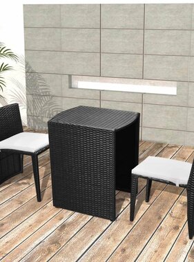 VidaXL 3-delige Bistroset met kussens poly rattan zwart