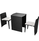 VidaXL 3-delige Bistroset met kussens poly rattan zwart
