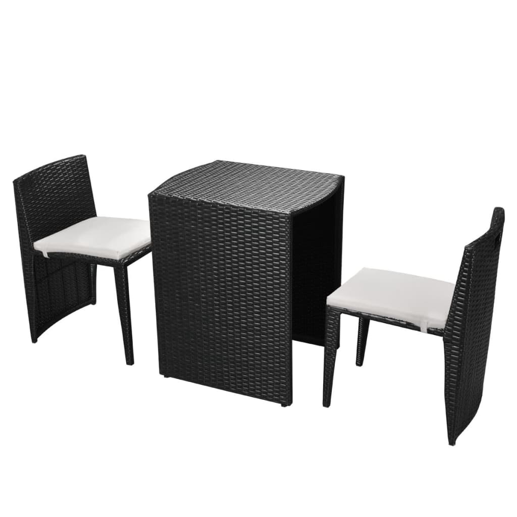 VidaXL 3-delige Bistroset met kussens poly rattan zwart