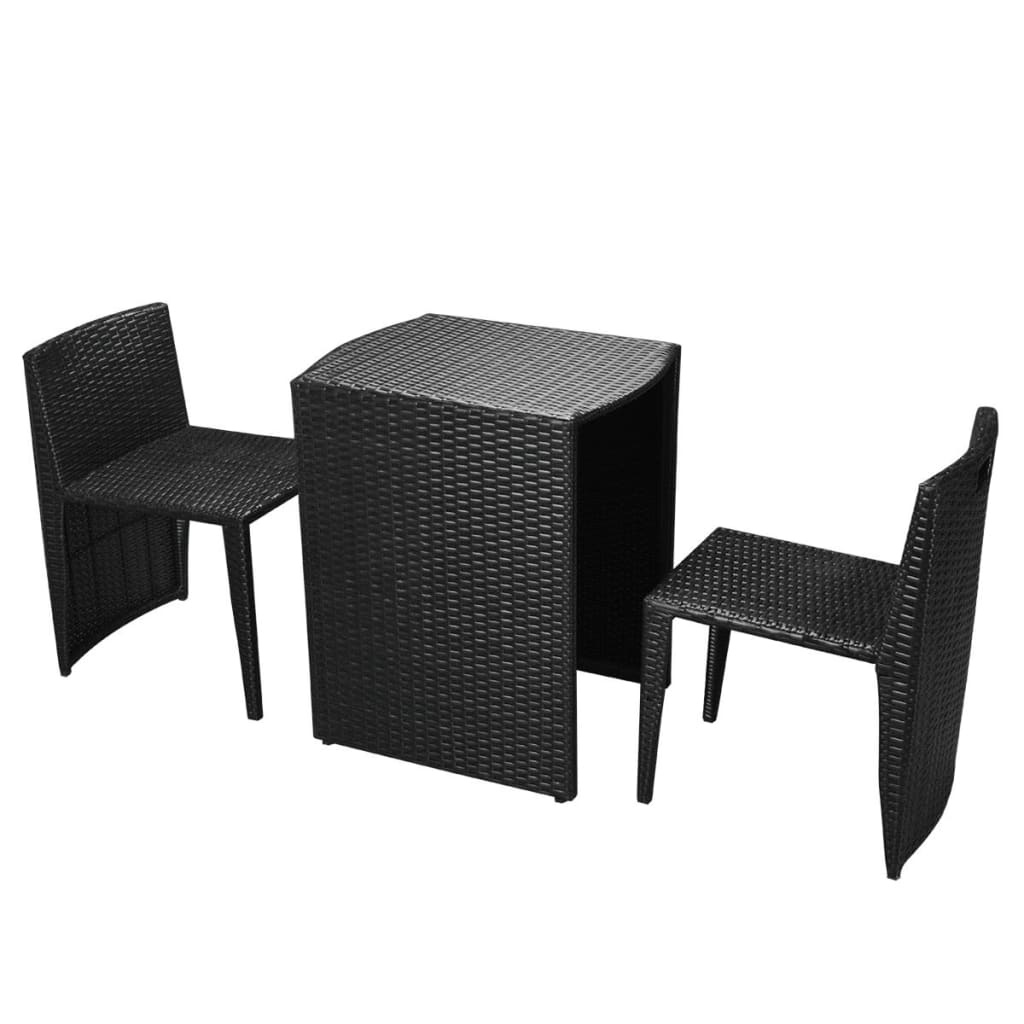 VidaXL 3-delige Bistroset met kussens poly rattan zwart