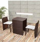VidaXL 3-delige Bistroset met kussens poly rattan bruin