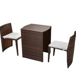 VidaXL 3-delige Bistroset met kussens poly rattan bruin
