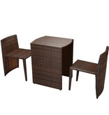 VidaXL 3-delige Bistroset met kussens poly rattan bruin
