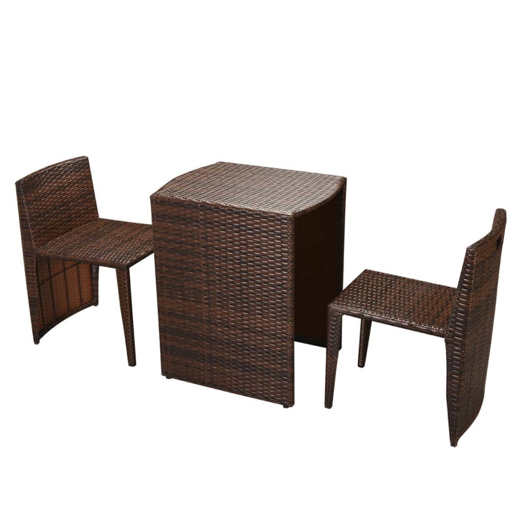 VidaXL 3-delige Bistroset met kussens poly rattan bruin