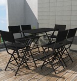 VidaXL 7-delige Tuinset inklapbaar staal poly rattan zwart
