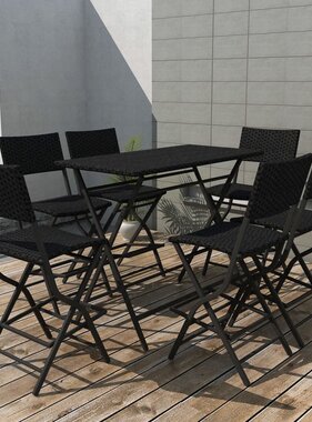 VidaXL 7-delige Tuinset inklapbaar staal poly rattan zwart