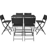 VidaXL 7-delige Tuinset inklapbaar staal poly rattan zwart