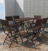 VidaXL 7-delige Tuinset inklapbaar staal poly rattan bruin
