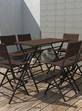 VidaXL 7-delige Tuinset inklapbaar staal poly rattan bruin
