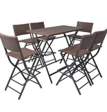 VidaXL 7-delige Tuinset inklapbaar staal poly rattan bruin