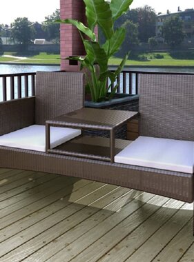 VidaXL Tuinbank 2-zits met tafeltje poly rattan bruin