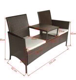 VidaXL Tuinbank 2-zits met tafeltje poly rattan bruin