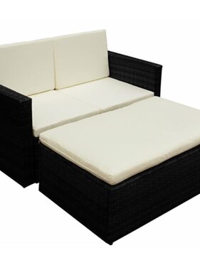 VidaXL 2-delige Loungeset met kussens poly rattan zwart