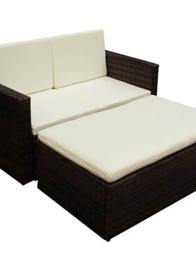 VidaXL 2-delige Loungeset met kussens poly rattan bruin