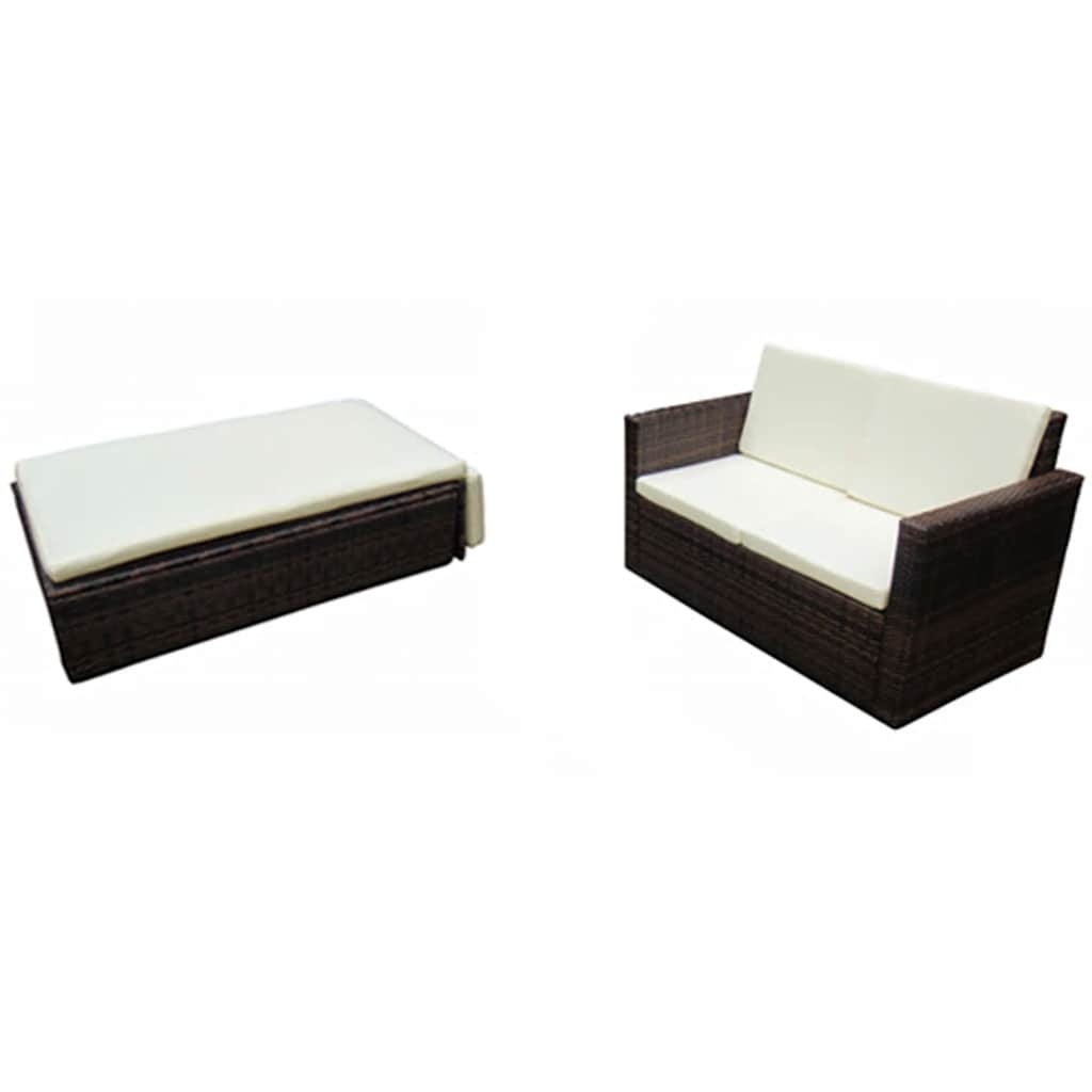 VidaXL 2-delige Loungeset met kussens poly rattan bruin