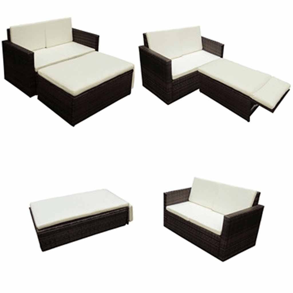 VidaXL 2-delige Loungeset met kussens poly rattan bruin